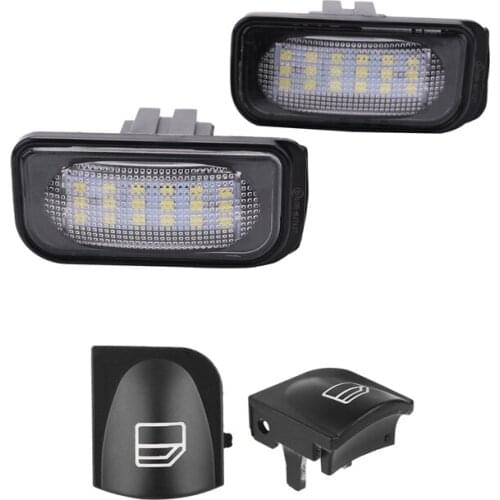 2 Pair Car Accessories: 1 Pair No Error License Plate Light Base & 1 Pair Front Window Switch Repair Button Caps