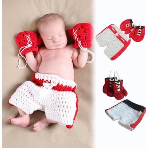 2Pcs/Set Newborn Baby Handmade Crochet Woolen Yarn Pants Gloves Photo Props Babies Accessories Newborn Photography Props