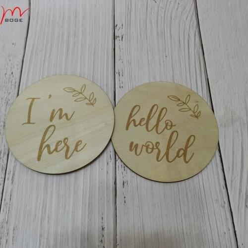 20pcs Hello World/I'M here hello wood sign newborn Photo Prop Wooden Birth Announcement Keepsake