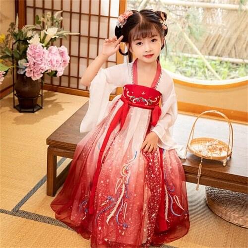 2021 Little Girl Dress Ancient Style Clothing Skirt Childrens Costume Fairy Clothing Girls Hanfu Kids Chinese Hanfu Dress