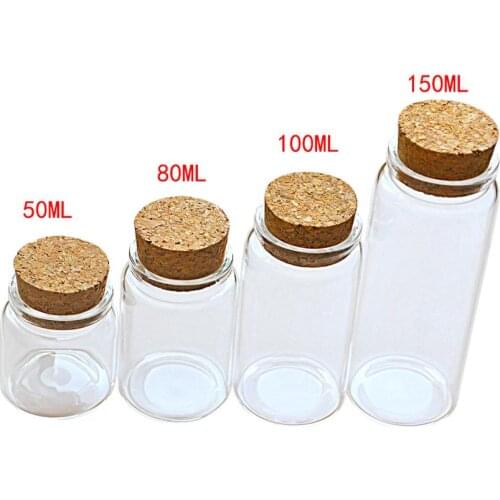 5 pcs Gift Wishing Bottle Clear Cork Bottles Room Desk Decoration Jar Tiny Small Transparent Jars 50ml 80ml 100ml 150ml