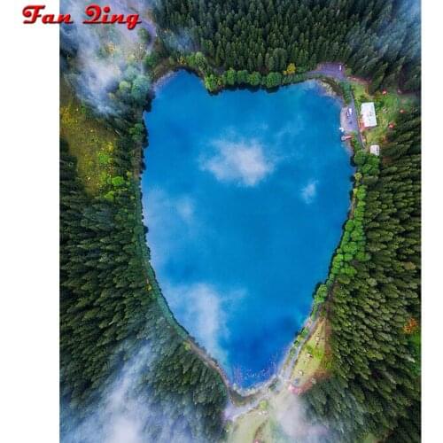 5D Crystal Round Diamond Embroidery Love Lake Needlework for Landscape Gifts Diamond Painting Cross Stitch Home Decorative