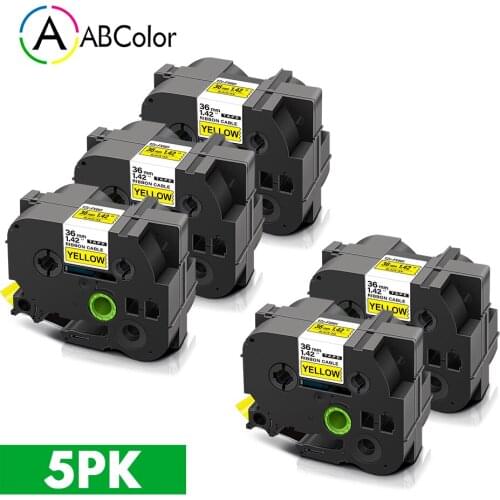 5PK 36mm Label For Brother TZe FX661 TZe-FX661 tze Tape Black on Yellow Cable Labeling For Brother PT-9700PC Label Maker TZe-231