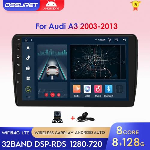 2 DIN Android 10 Car Radio Multimedia Stereo Video Player for Audi A3 2003-2013 GPS Audio Auto WIFI USB Bluetooth RDS DSP SWC BT