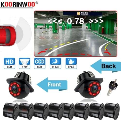 Koorinwoo Car Dynamic Trajectory Parktronic Rear view camera Car Parking Sensors 8 Alert 4 Front Cam Blind Car-Styling System