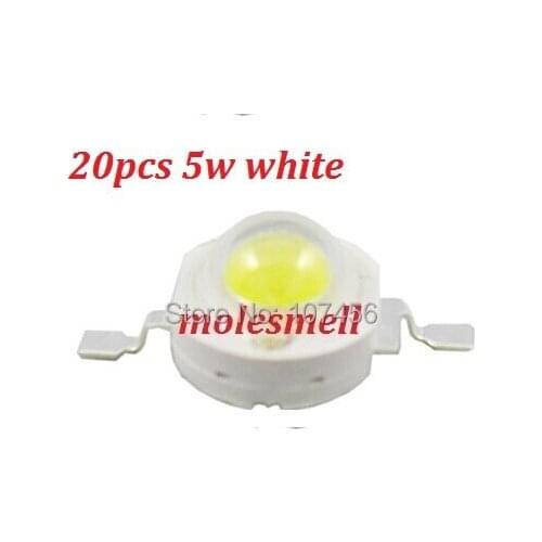 Free shipping 20pcs 5W Higer Power LED Pure White 240-280LM Lamp 5w high power white led bead