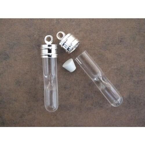 Free ship!! 34x5mm Small hourglass type glass pop Pendant ,Wishing Bottle Silver plated cap handmade pendant