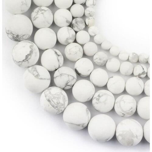 HGKLBB Natural Stone Matte Howlite White calaite beads 4 6 8 10 12mm round Loose beads for Jewelry Making Bracelets DIY Findings