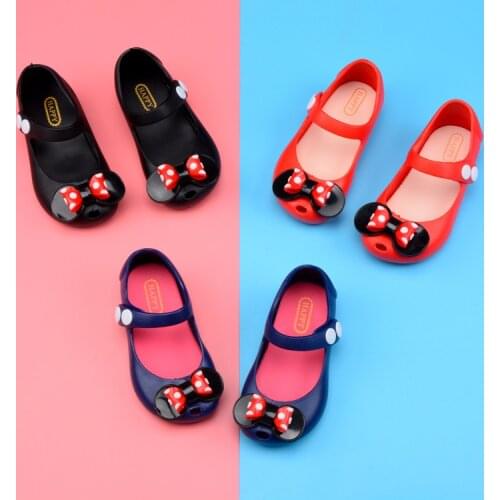 2021 Disney Summer Children Sandals Mickey Mouse Girl Jelly Shoes Baby Minnie Point Bow Princess Shoes Non-slip Beach Shoes