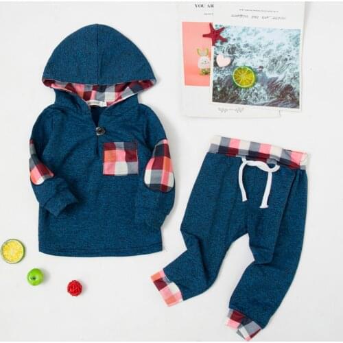2021 New Boys Casual Sweater Multicolor Embroidered Plaid Stitching Long Sleeve Dark Gray Velvet Hooded Suit Children Clothing