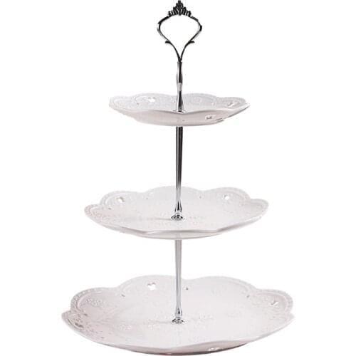 European Three-layer Ceramic Fruits Tray Cake Plates Snack Dish Holder Creative Candy Tray Shelf Dried Fruit Plate