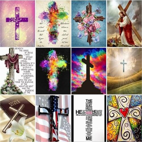 HUACAN 5D DIY Diamond Painting Jesus Christian Full Square Diamond Embroidery Religious Cross Landscape Mosaic Home Decoration