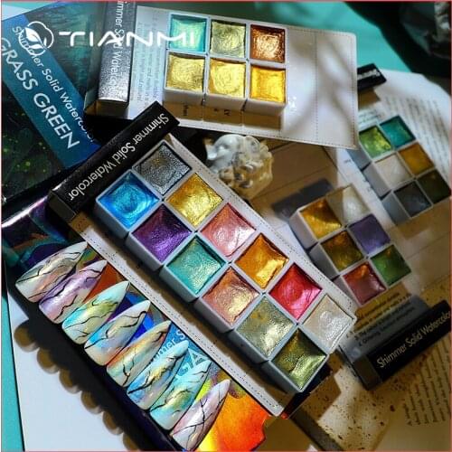 TIANMI Nail Art Watercolor Solid Pearlescent Pigment Japanese Gold Powder Smudge Painted Glue Gel Polish Special Set