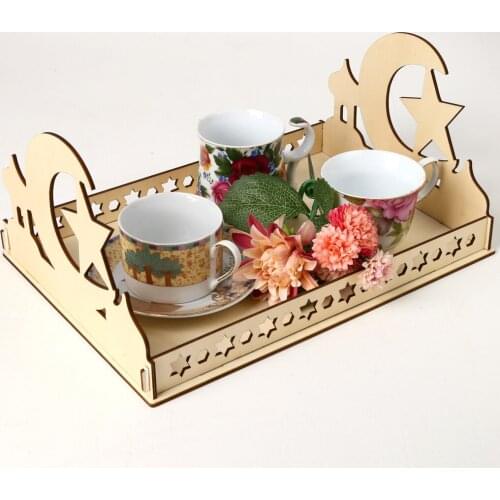 Eid Mubarak Decor Ramadan Tray Wooden Food Dessert Tray Ramadan Kareem Decor Islam Muslim Supplies EID AI Adha Party Decor