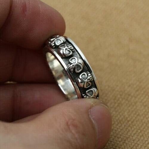 Handmade 925 Silver Skull Ring Vintage sterling silver Skeleton ring good luck Skull Spinning ring