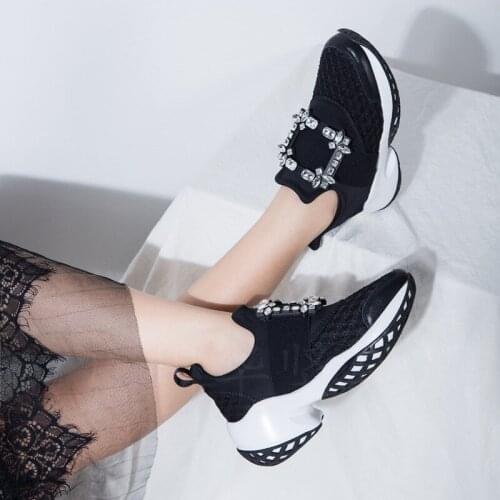 Spring Autumn Luxury Platform Sneakers Crystal Buckle Mesh Breathable Womens Sneakers Vulcanized Casual Shoes Women