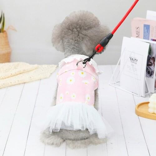 Summer Pet Small Dog Dress Leash Floral Denim Dresses Cute Skirt Clothing For Cat Chihuahua Apparel Dog Wedding Dress