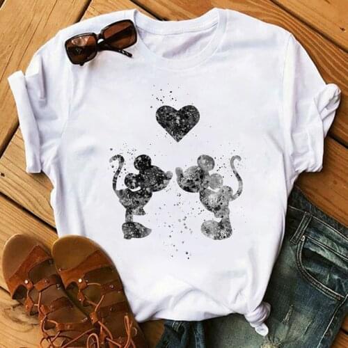 Disney Men Women T-shirt Top Kawaii Print Design Mickey Mouse Summer Tee Shirt Round Neck Cartoons Fashion Short Sleeve Clothing