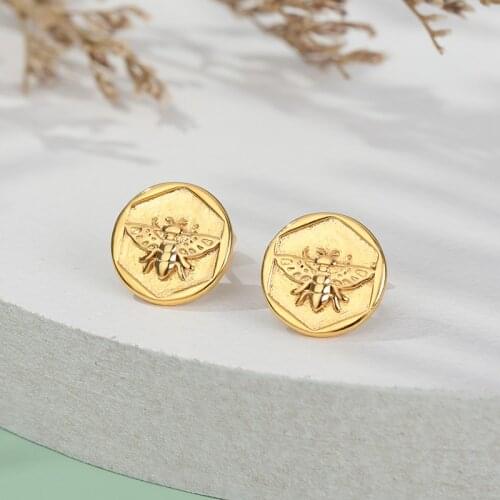 Cute Honey Bee Shape Coins Stud Earring Women Girls Children Kids Honeybee Animal Ear Piercing Insect Jewelry Pendientes Brincos