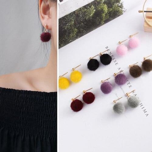 Fashion Winter Jewelry Short paragraph Pom Pom Ball Drop Pendientes Pendant Earings Charm Dangle Earrings for Women