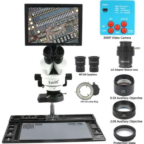 3.5-90X Simul-focal Trinocular Stereo Microscope 30MP 1080P 2K FHD HDMI C Mount Industrial Video Camera+10.1" HD IPS LCD Monitor