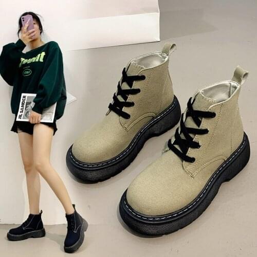 HKYX 2021 New Fashion Boots Womens Thick-soled Small Leather Boots Round Toe Increase All-match Boots Children