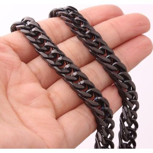 New Arrive 8mm Black Tone Stainless Steel Double Cuban Curb Chain Gift Mens Womens Necklace Or Bracelet 1PCS Wholesale Jewelry