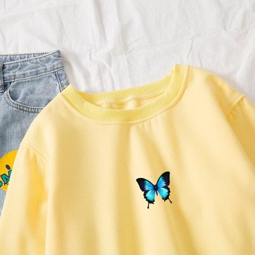 Autumn Harajuku Korean Women Plus Size Cotton Sweatshirt 6 Colors O Neck Hoodie Long Sleeve Gothic Butterfly Print Sudaderas