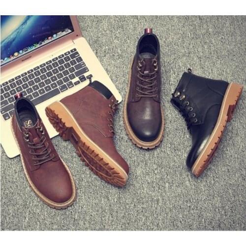Autumn winter mens ankle boots Genuine Leather lace-up dress shoes fashion Plus velvet keep warm high-top Martin boots