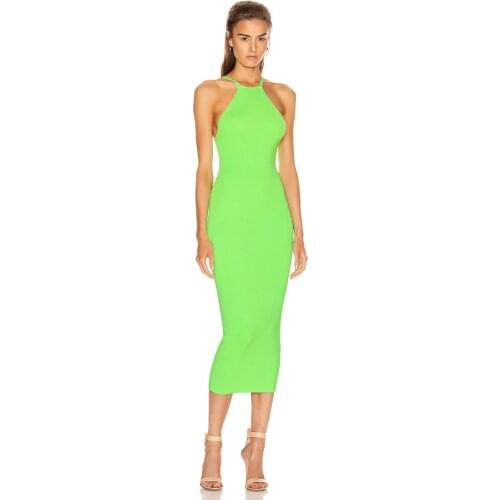 2021 Babatique New Coming Cyan Strap Sexy Mid Calf Bandage Dress Bodycon Casual Party Robe French Vestidos Ropa Mujer