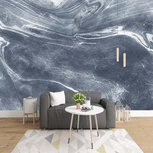 Custom Photo Wall Painting Modern Blue Abstract White Lines Marble Texture Mural Wallpaper For Kitchen Living Room TV Background