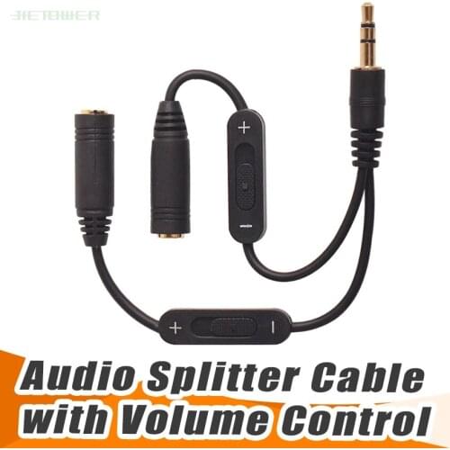 3.5 Jack Splitter Male To 2 Female Jack 3.5mm Stereo Audio Cable Y Splitter Adapter Volume Control Headphone Phone AUX Cable