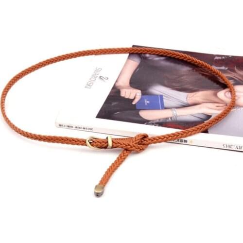 Fashion 2020 Thin PU Leather Strap Waistbands Woven Pin Buckle Belt Jeans Belt PU Belt Women Dress Fine Woven Belt