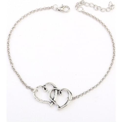 VipBT Love Double Heart Silver Anklets Ankle for Jewelry Jewelry