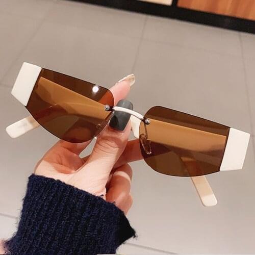 New Triangle Cat Eye Sunglasses For Women Vintage Beige Red Gradient Uv400 Sun Glasses Men Rimless Black Shades Fashion Brand