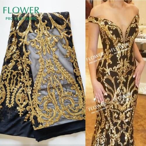 Unique Sequined Design African Nigerian Mesh Tulle Lace Fabrics With Sequins Indian Women Wedding Bride Dress Mesh Gold Material