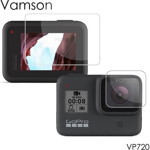 Vamson for Gopro Hero 8 Black Tempered Glass Protector Film Lens +Screen Camera LCD Screen Protective Film VP720
