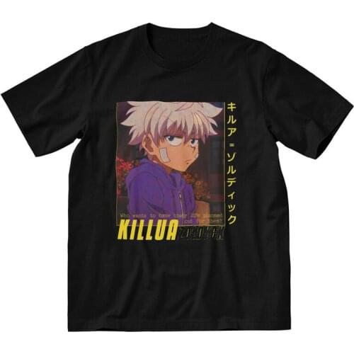 Vintage Kilua Zoldyck HxH Tshirts Men Unique Tee Tops 100% Cotton T Shirt Short Sleeve Anime Manga Hunter X Hunter T-shirt Gift