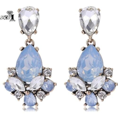 YaYi Gray White Glass Gray Rhinestone Dangle Crystal Earring Womens Fashion Ancient Gold Color Gem Earrings For Women 1149
