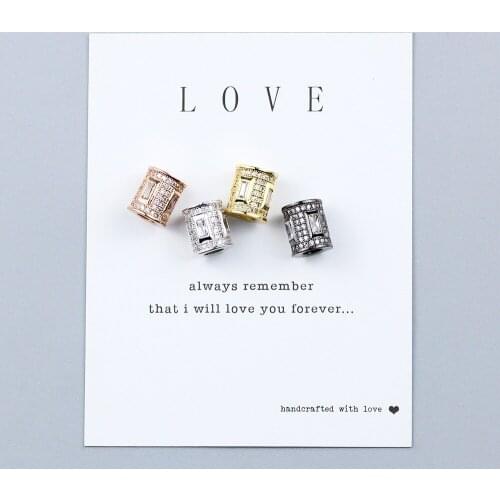 YHBZRET 1pcs Cylinder Pendants Copper Spacer Micro-Inlay White Crystal Metal charms Loose beads making bracelet DIY Findings