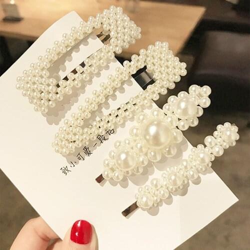 3Pcs/set Fashion Pearl Imitation Beads Hair Clip For Women Barrette Handmade Pearl Flower Stick Hairpin Hair Styling Accessories