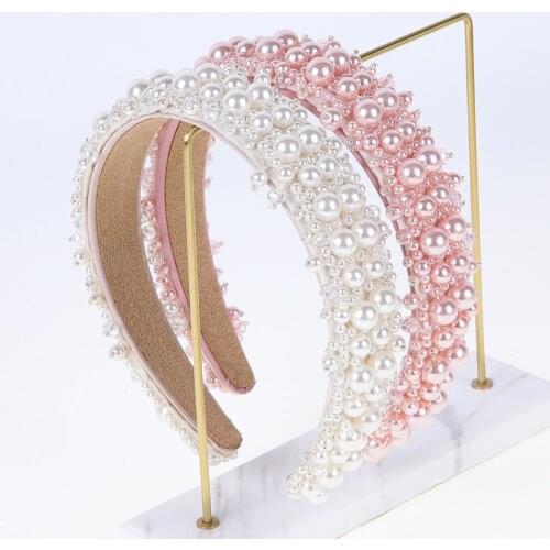 Retro Baroque Pearl Women Headband Gemstone Luxury Beaded Hair Hoops Hair Accessories for Women Girls