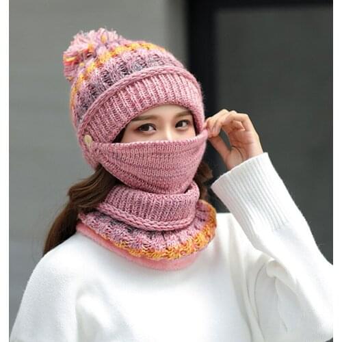 2Pcs Winter Knitted Beanies Hats Women Thick Warm Beanie Skullies Hat Female Knit Bonnet Beanie Caps Outdoor Riding Sets