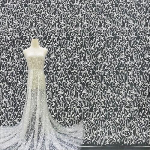 1 Yard Ivory White High Density Embroidery Bridal Clothing Accessories DIY High-quality Embroidery Sequin Lace Width 135 CM