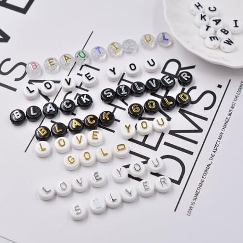 100Pcs 10mm Letter Beads Random Mixed Acrylic Beads Gold silver color White Alphabet beads For DIY Bracelet Necklace Accessories