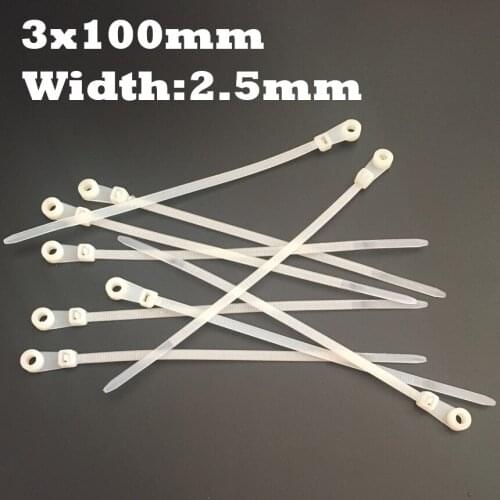 100pcs 3x100 3*100mm (2.5mm Width) White Nylon Wire String Zip Screw Mount Hole Fixed Eyelet Self-Locking Cable Tie