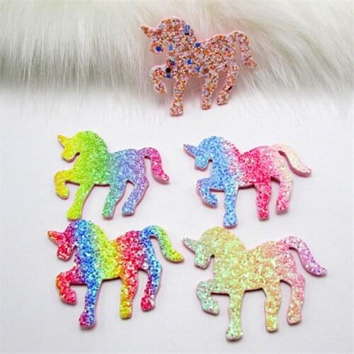 20pcs/lot 6*5cm Glitter Horse Pads Patches Appliques for Craft Clothes Sewing Supplies DIY Hair Clip Accessories