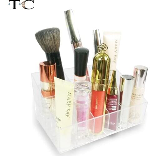 24 Trapezoid Clear Makeup Display Lipstick Stand Case Cosmetic Organizer Case Lipstick Holder Display Stand Clear Acrylic