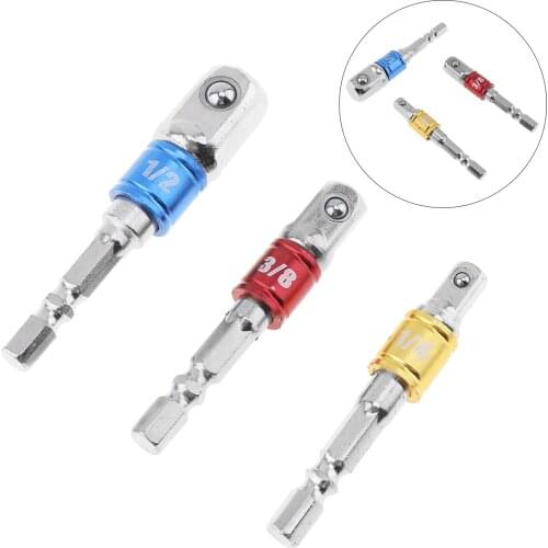 3pcs/set Color Hex Shank Socket Extension Conversion Adapter with 3/8" 1/4"1/2" Square Head for Extension Drill Bits Power Tool