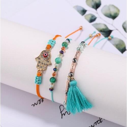 3pcs/set Handcraft Boutique Fashion Multilayer Crystal Stone Beads Strand Bracelets Shell Bangles Pulseras Boho Mujer